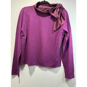 Grace Dane Lewis Purple Knit Sweater Top Womens XL Elegant Satin Self Tie Bow